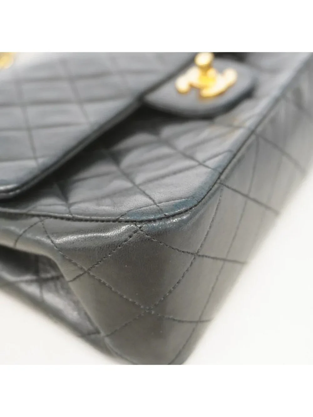 Chanel Shoulder Bag Quilted Lambskin Black Gold